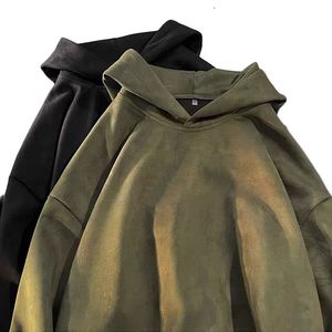 Sudaderas con capucha de ante vintage para hombre, de marca de moda urbana, estilo oversize, con estampado gráfico serigrafiado de 500 g/m². - Product Image 1