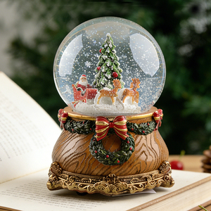 Carillon Natalizio con Babbo <span class=keywords><strong>Natale</strong></span> su Slitta, Scambio di Regali, Sfera di Cristallo Musicale, Decorazione per la Casa - Product Image 1