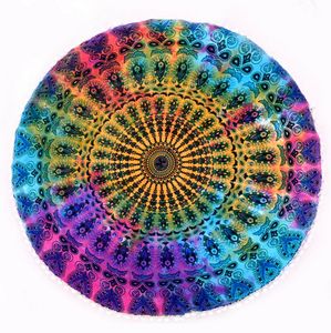 <b>Peacock</b> Mandala Floor <b>Cushion</b> Cover Handmade Home Decor 32 Inch Multi Color Cotton Pouffe Cover By Indian Consigners - Product Image 1