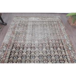 5.5x7.6 ft Turkish Rug, Vintage Rug, <b>Brown</b> Abstract <b>Wool</b> Rug - Product Image 4