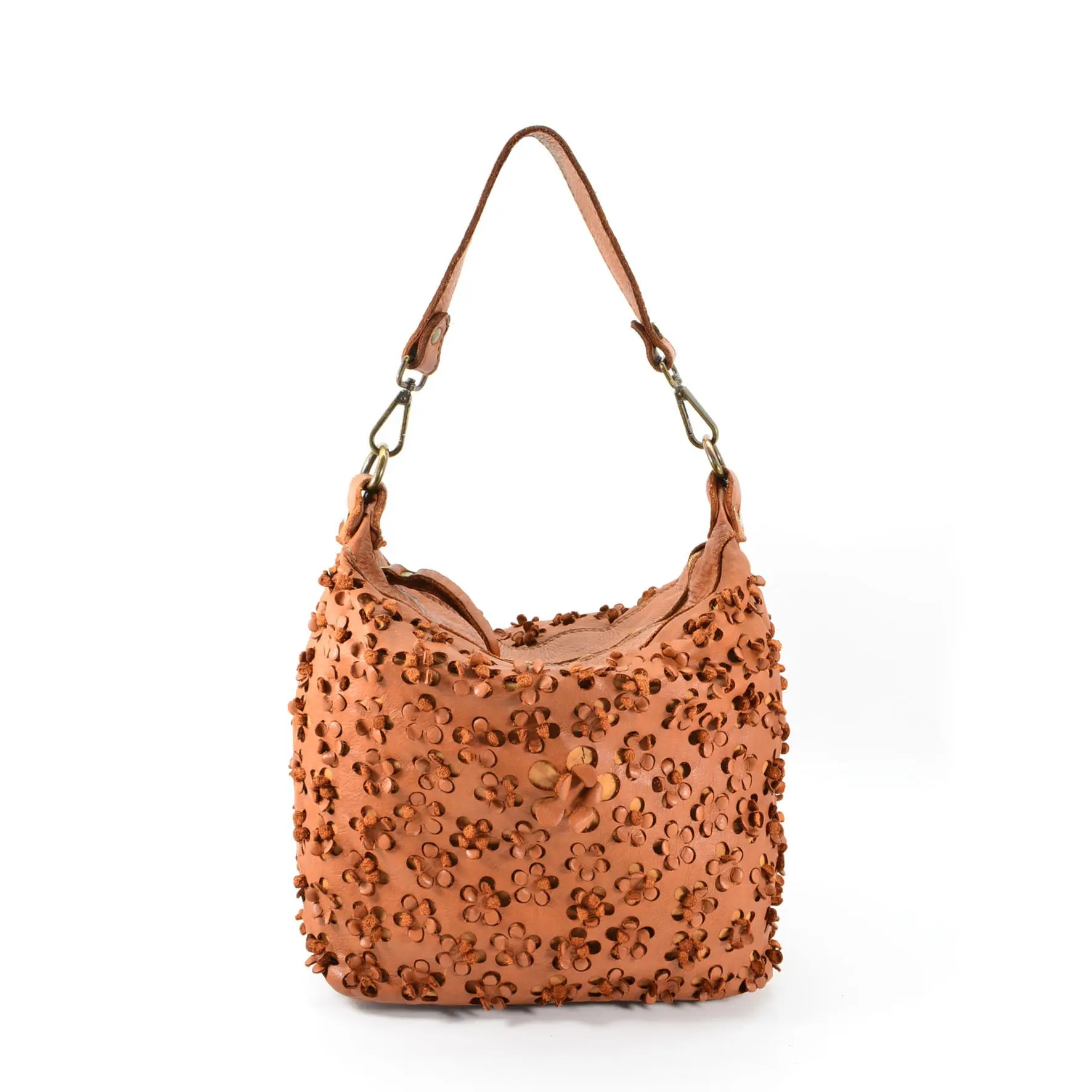 Bolso bandolera de piel lasered con estampado de flores S308 para mujer y dama de todas las edades Made in Italy