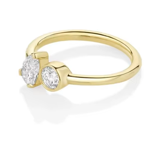 Bague de fiançailles à deux pierres en or blanc, jaune et rose 14 carats, diamant de laboratoire taille Asscher et émeraude, tendance - Product Image 1