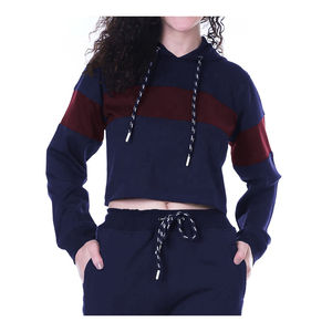 เสื้อครอปแบบสวมหัวมีฮู้ดดีไซน์ใหม่ล่าสุดสำหรับผู้หญิงเสื้อครอปทรงสลิมฟิตแบบลำลองสำหรับใส่เล่นกีฬาพร้อมบล็อคสีและปกเสื้อมีฮู้ดที่นูรัค - Product Image 1