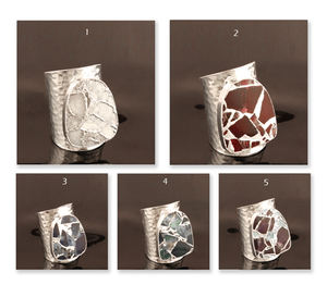 Mohave – bague de luxe en cuivre vert, turquoise, anneau de déclaration ouvert réglable, en laiton plaqué argent, finition martelée, anneau de pouce - Product Image 2