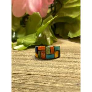 Bague artisanale Navajo en pierres précieuses fines avec opale naturelle et argent sterling, taille 5 - Product Image 1