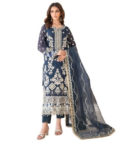 Robes pakistanaises en soie Georgette brodée pour femmes, ensembles 3 pièces Tawakkal Vol FENELLA, tenues de soirée de mariage, longueur au sol - Product Image 1