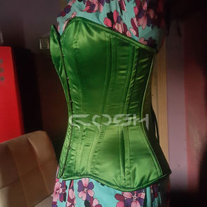 Overbust Steelboned Green Satin Corset - Product Image 5