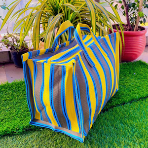 Sac à provisions en nylon réutilisable écologique RPET Zipper Handloom tissé sacs de plage en plastique recyclé fabriqué en Inde Logo motif voyage - Product Image 1