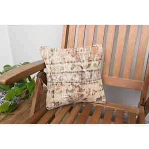 Beige Wool Kantha Patchwork <b>Pillow</b> 12x12 Inch Luxury Vintage Embroidered Fluffy Rustic <b>Throw</b> <b>Pillow</b> for Floor Use - Product Image 1