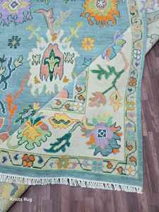 พรมแบบดั้งเดิมสไตล์ตุรกีที่ทันสมัยแบบวินเทจ8x10สีฟ้าหลากสีขนาด9x12มีแฮนด์เมดห้องนั่งเล่นขนาด9x12 - Product Image 4