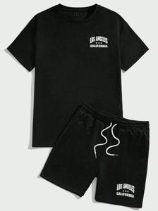Ensemble deux pièces de sport décontracté avec logo privé personnalisé ensemble t-shirt et short en 100% coton doux de haute qualité pour hommes - Product Image 3