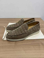 Mocasines de cuero genuino de cocodrilo para hombre, color marrón oscuro, zapatos casuales con punta redonda, suela de goma