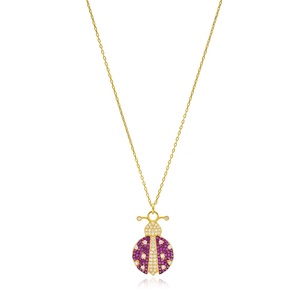 Mariquita diseño rubí claro circón piedra encanto collar turco hecho a mano venta al por mayor 925 joyería de plata esterlina - Product Image 1