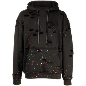 Wholesale Supplier Custom Street wear <b>Hoodie</b> No String Fleece <b>Black</b> Pullover Vintage Double Layer Distressed Hoodies for <b>Men</b> - Product Image 1