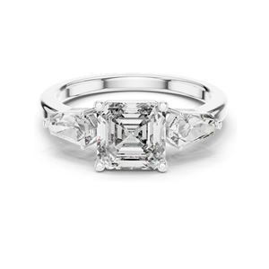 แหวนหมั้นเพชรทรง Asscher 3 เม็ด สำหรับผู้หญิง ความใส VVS-VS สี EF ทอง 18KT, 14KT, 10KT และเงิน 925 - Product Image 3