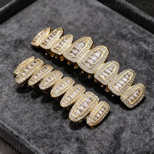 Iced Out Custom 925 <b>Silver</b> Grillz Sparkling Moissanite <b>Diamond</b> Hip Hop Luxury Statement <b>Teeth</b> For Unisex Party Wear - Product Image 3