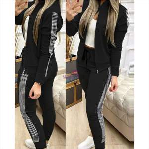 Conjunto de chándal de manga larga para mujer, ropa deportiva ajustada de Color sólido para Otoño y Fitness, 2 piezas - Product Image 1