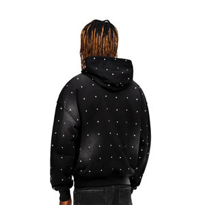 Sweat à capuche oversize confortable en coton (65%) et polyester (35%), 370 g/m², avec fermeture éclair et strass - Product Image 2