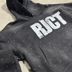 Nouveau design de streetwear Y2k sweat à capuche vintage en coton mélangé avec strass personnalisé lavé à l'acide pour hommes - Product Image 5