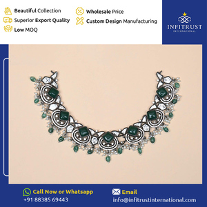 Exclusive Hot Deal on Best Quality Versatile Silver Based <b>Jewellery</b> <b>Green</b> Color Handcrafted Polki Stone Necklace at Low Price - Product Image 2