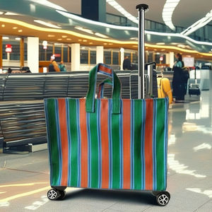 Sac à provisions en nylon à fermeture éclair réutilisable écologique tissé à la main rayé sacs à cosmétiques de plage en plastique recyclé étuis Style de mode - Product Image 2