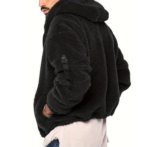 Wholesale Custom Oversized Black Color <b>Sherpa</b> Plush Fleece Sweatshirt Luxury Winter Thick Adults Wearable Blanket <b>Hoodie</b> - Product Image 3