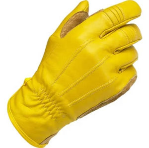 Guantes de Cuero Amarillo con Paneles de Cuero de Gamuza Marrón Claro, Guantes para Motocicletas, Guantes de Carreras, Guantes de Cuero para Motocicleta - Product Image 1