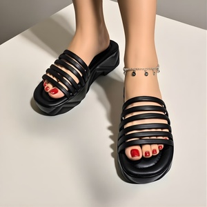 Sandales à talons décontractées noires 759 BK respirantes à bout ouvert avec doublure en cuir véritable et matériau supérieur en denim - Product Image 2