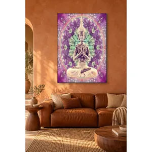Impression sur toile Fida avec fond mandala violet et Bouddha en prière - Product Image 5