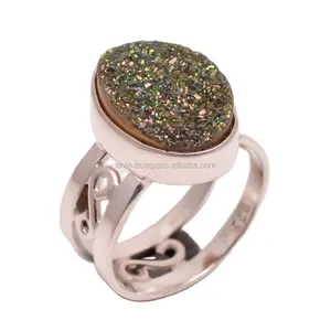 Natural titanium druzy rings wholesale jewelry 925 sterling silver handmade rings handmade fine silver rings suppliers