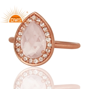 แหวนควอตซ์ชุบสีโรสโกลด์สเตอร์ลิงและพลอยบุษราคัมสีขาว - Product Image 2