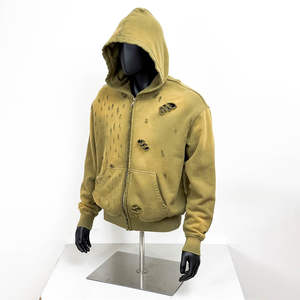 Vintage gris lavado ácido enzima lavado sólido de gran tamaño 100% algodón polar 400GSM peso pesado Sudadera con capucha pulóver bordado - Product Image 1