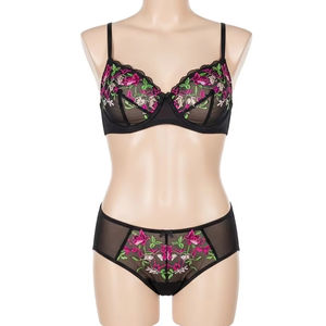 Brodé Spandex Nylon Sexy Sous-Vêtements Femmes Dentelle Transparent Lingerie Ensemble Respirant Élastique Intime Porter Pour Dames - Product Image 1