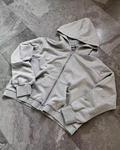 Personalizado 100% algodón sudaderas con capucha fabricantes Streetwear peso pesado bordado desgastado Rhinestone ácido lavado Y2k Zip up Hoodie - Product Image 3