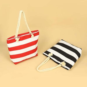 Striped Canvas Tote Bag Navy White Rope Handle <b>Waterproof</b> Travel Bag Unisex Preppy Style Bulk - Product Image 4