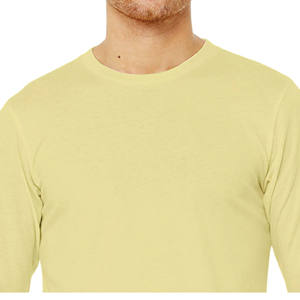 mens light yellow pastel <b>plain</b> solid blank casual <b>long</b> <b>sleeve</b> tshirt crewneck basic tee <b>top</b> - Product Image 1