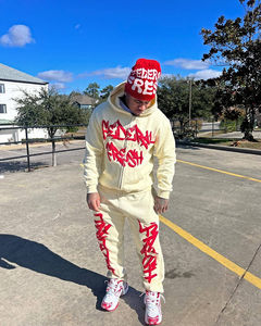 Trajes de sudor 100% algodón Terry ajustado chándal hombres Flare apilado pantalones de chándal y conjunto de Sudadera con capucha para conjunto de dos piezas - Product Image 3