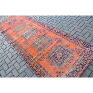 Turkish Rug, <b>Runner</b> 3.8x11.2 ft Vintage Rug, <b>Red</b> Blue Persian Wool Rug - Product Image 4