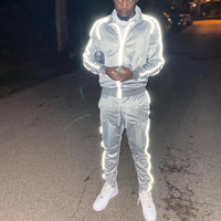 Survêtement de jogging en nylon réfléchissant personnalisé de haute qualité avec logo, coupe-vent pour homme, ensembles en nylon avec bandes de surpiqûre blanches pour hommes
