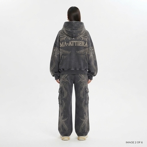 Conjunto de Sudadera con Capucha y Pantalones Cargo con Pedrería Negra para Mujer, Estilo Urbano Oversize, Venta al por Mayor OEM - Product Image 2