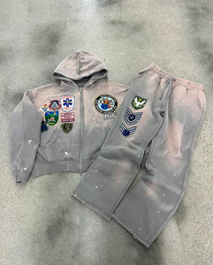 2026 survêtement homme personnalisé 500 GSM poids lourd coton éponge français brodé Patch soleil délavé survêtement hiver - Product Image 2