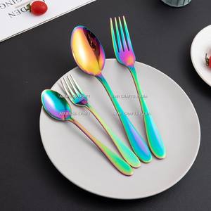 Ensemble de couverts arc-en-ciel ensemble de vaisselle argenterie colorée en acier inoxydable ensemble de vaisselle colorée pour 4 pour la maison - Product Image 4