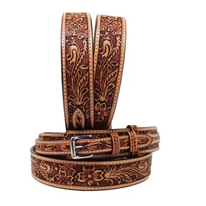 Cinturón de vaquero y vaquero de cuero de vaca con tallado a mano floral Rodeo personalización internacional disponible - Product Image 1
