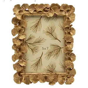 Gold Picture Frame Double Folding Glass Frame for Pressed Flowers Vintage Brass Metal and Floating Frame Hinged Photo