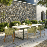 Table à manger extérieure avec cadre en aluminium, plateau en pierre frittée pour hôtel, qualité commerciale, direct d'usine