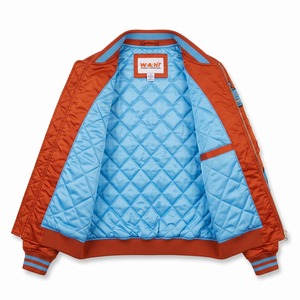 Chaqueta Bomber Personalizada para Hombre MA-1, Satén Naranja Quemado, Azul Cielo, Parche de Cabeza de Alien en Chenille, Logotipo Personalizado Bordado OEM - Product Image 3