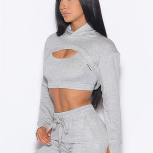 Best Quality Custom Light <b>Grey</b> Women's Sweat Bolero <b>Hoodie</b> Anti-Wrinkle Breathable Hoodies For Woman Gym Women's & <b>Zip</b> <b>Up</b> <b>Hoodie</b> - Product Image 3