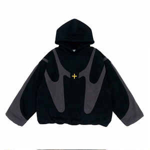 100% coton hommes pull à capuche, Double couche couleur Patchwork broderie haute rue Streetwear en gros - Product Image 6