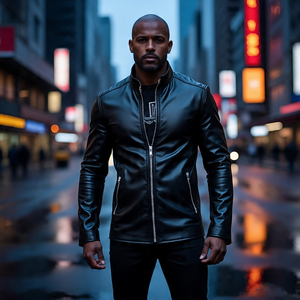 OEM Chest Pocket Leather Jacket Boys Streetwear Biker Zipper Leather Jacket <b>Men</b> Winter Warm Vintage Genuine Leather Coat <b>Men's</b> - Product Image 4