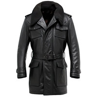 Veste en cuir noire pour homme, col montant, élégante, légère, pour l'hiver, vêtement de bureau, longueur normale, fermeture éclair, décontractée, coupe-vent